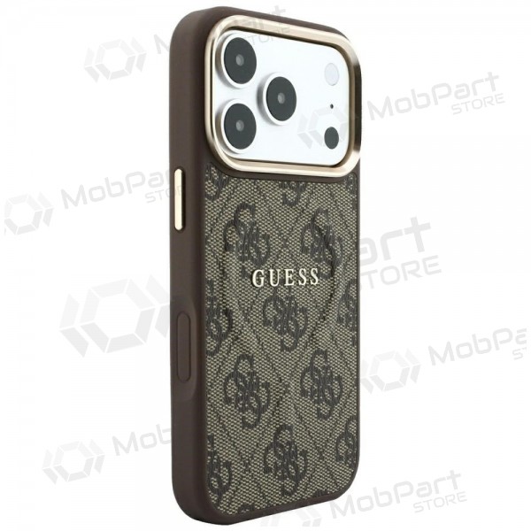 Apple iPhone 18 Pro Max hoesje - Guess PU Leather 4G Gold Frame Embossed MagSafe (bruin)