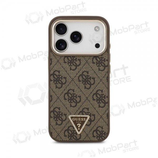 Apple iPhone 18 Pro Max hoesje - Guess PU Leather 4G Strass Triangle Logo Gold Frame MagSafe (bruin)