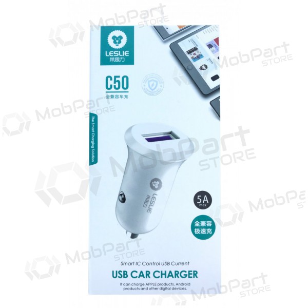 Lader automobilinis Leslie C50 USB 5A (wit)