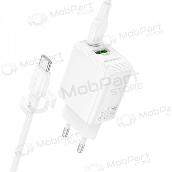 Telefoonoplader Borofone BN29 30 W USB-C + USB-A met USB-C kabel 1 m wit