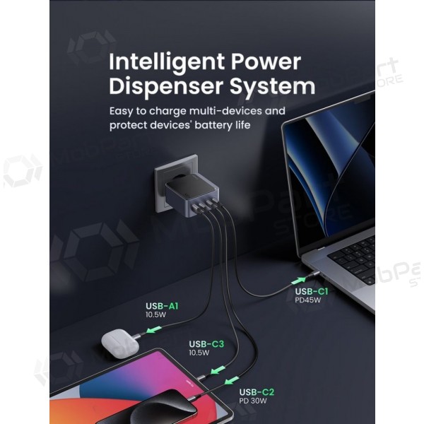 Ugreen X565 100 W GaN netwerklader 3x USB-C + USB-A grijs