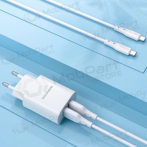 Lader Borofone BN2 2xUSB 2.1A + USB Type-C (wit)