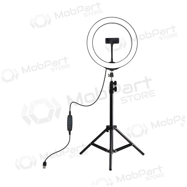 LED ringlamp 26cm, met statief tot 1.1m en telefoonhouder, USB