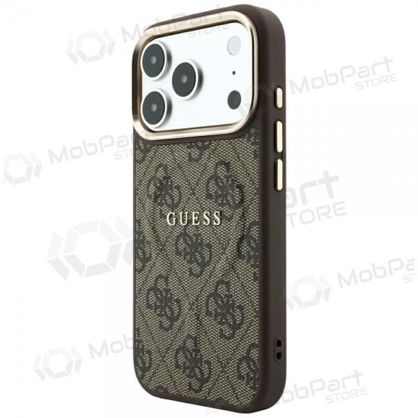 Apple iPhone 18 Pro Max hoesje - Guess PU Leather 4G Gold Frame Embossed MagSafe (bruin)
