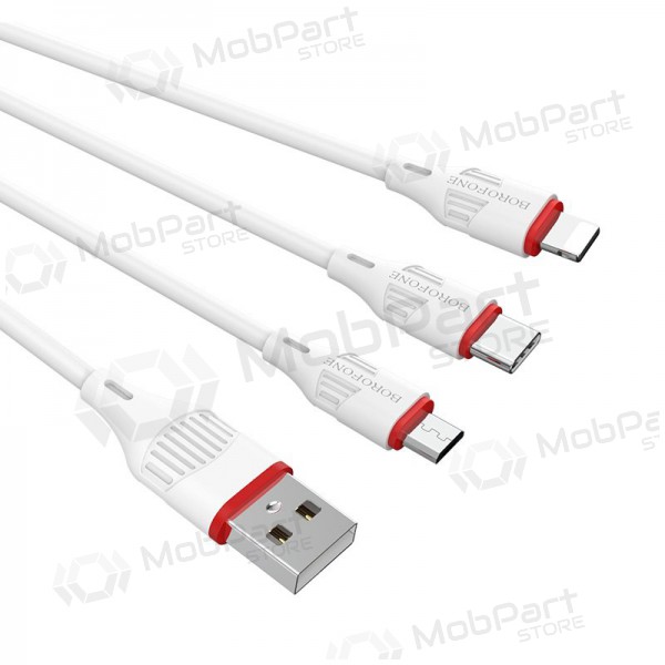 USB kabel Borofone BX17 3-in-1 microUSB-Lightning-Type-C (wit)