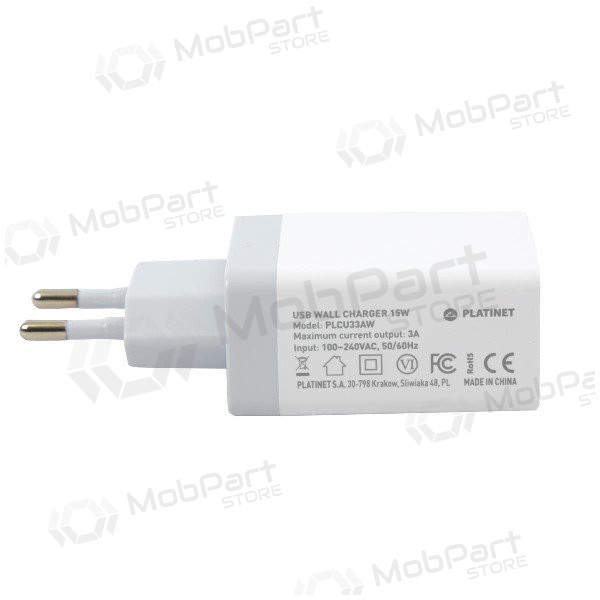 Lader Platinet QuickCharge 3xUSB (15W 3A) (wit)