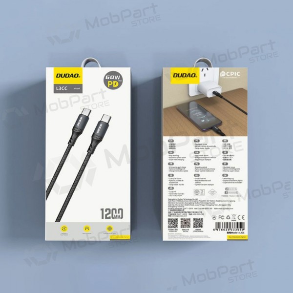 USB-C kabel Dudao L3CC USB-C naar USB-C 1.2 m 60 W zwart