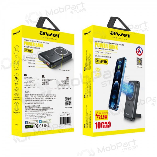 Externe batterij - Power Bank Awei P139K 22.5W Magnetic Wireless 10000mAh juoda