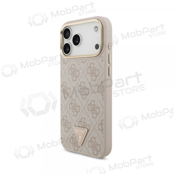 Apple iPhone 18 Pro Max hoesje - Guess PU Leather 4G Strass Triangle Logo Gold Frame MagSafe (roze)