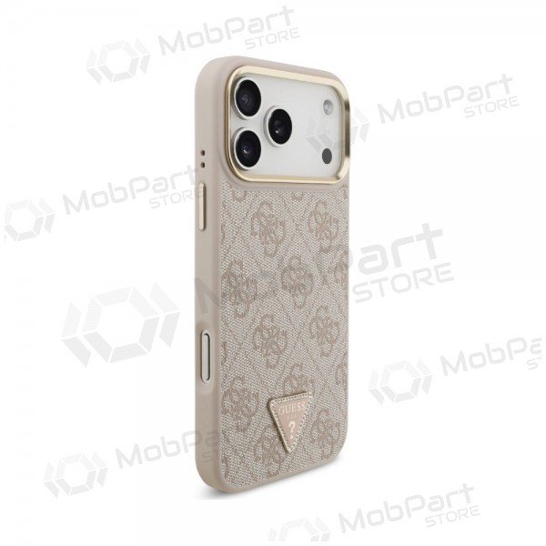 Apple iPhone 18 Pro hoesje - Guess PU Leather 4G Strass Triangle Logo Gold Frame MagSafe (roze)
