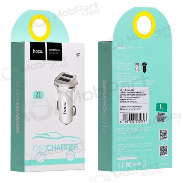 Autolader HOCO Z1 Dual USB (5V 2.1A) (wit)