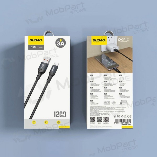 Micro USB-kabel Dudao L3SM USB-A naar Micro USB 1.2 m 3 A zwart