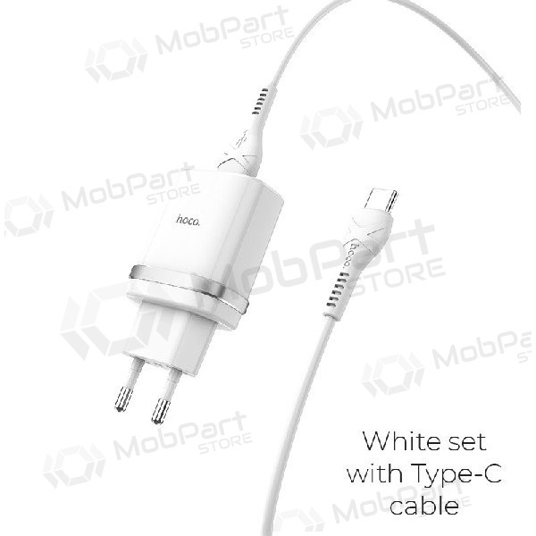 Lader HOCO C12Q Smart USB + type-C kabel (QC3.0) (wit)