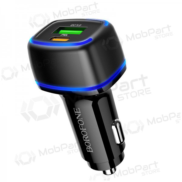 Lader automobilinis Borofone BZ14A PD20W+QC3.0 x 2 USB (Type-C to Lightning) (zwart)