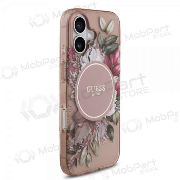 Apple iPhone 17 hoesje - Guess IML Flowers Strap MagSafe (roze)