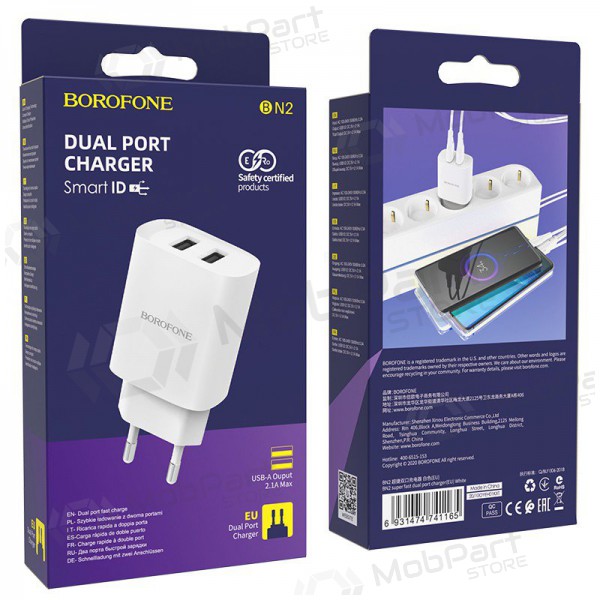 Lader Borofone BN2 2xUSB 2.1A (wit)