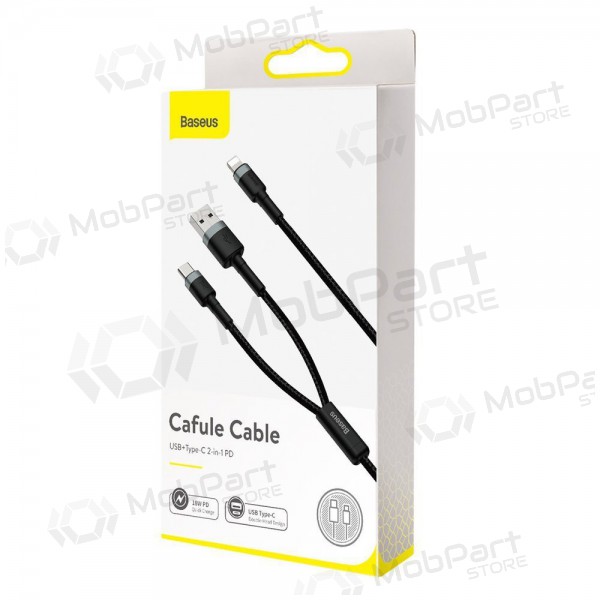USB kabel Baseus Cafule 2in1 Type-C Lightning 20w 1.2m (grijs-zwart) CATKLF-BG1