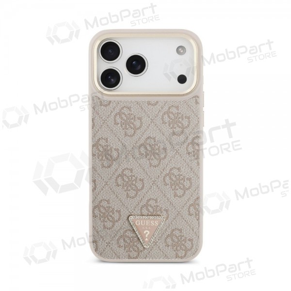 Apple iPhone 18 Pro hoesje - Guess PU Leather 4G Strass Triangle Logo Gold Frame MagSafe (roze)