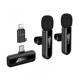 Belaidžių mikrofonų rinkinys Hoco L20A USB-C/Lightning zwart