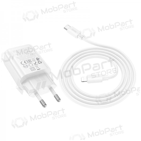 Telefoonoplader Hoco N63 30 W GaN USB-C + USB-A met Lightning-kabel 1 m wit