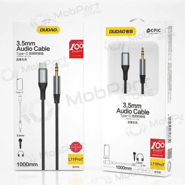 Audiokabel Dudao L11ProT USB-C naar 3,5 mm 1 m zwart
