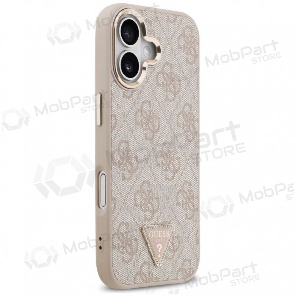 Apple iPhone 17 hoesje - Guess PU Leather 4G Strass Triangle Logo Gold Frame MagSafe (roze)