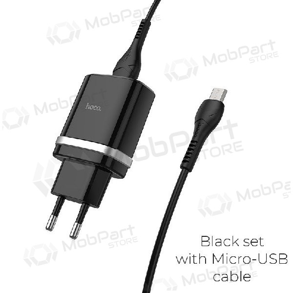 Lader HOCO C12Q Smart USB + microUSB kabel (QC3.0) (zwart)