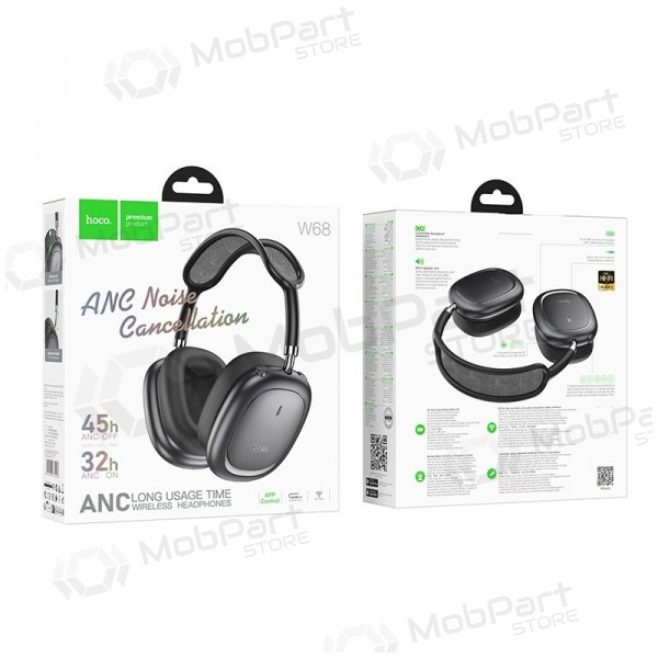 Draadloze hoofdtelefoon met microfoon Hoco W68 ANC Bluetooth zwart