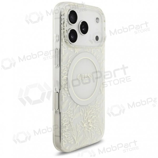 Apple iPhone 18 Pro Max hoesje - Guess IML Flowers Allover Strap MagSafe (wit)
