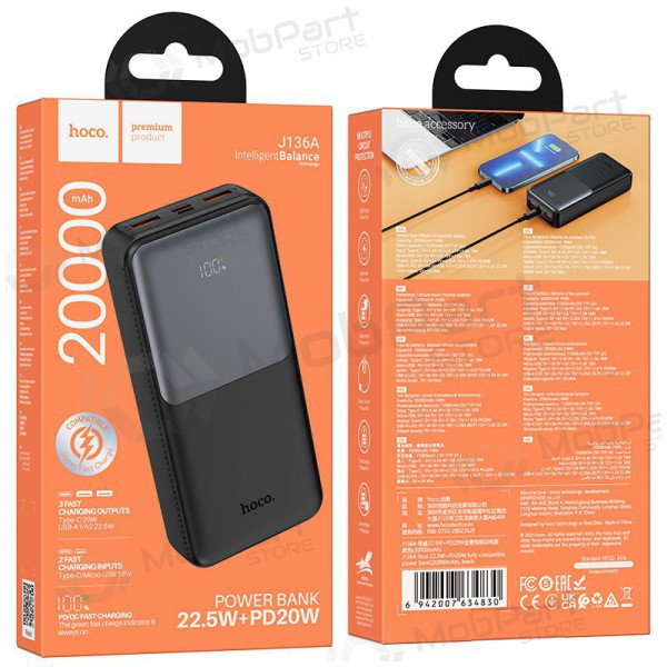 Powerbank Hoco J136A 22.5W+PD20W 20000mAh zwart