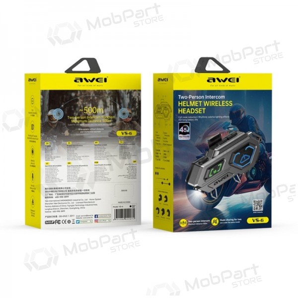 Bluetooth handsfree Awei VS-6 voor helm USB-C zwart