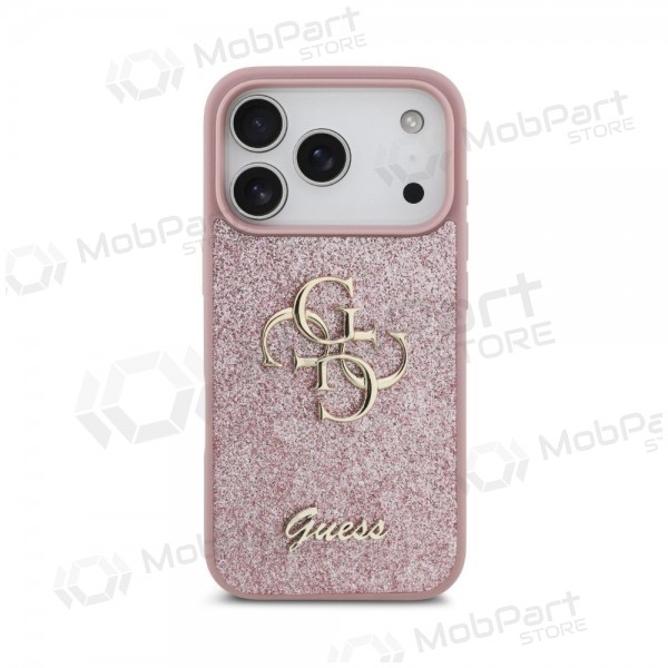 Apple iPhone 18 Pro hoesje - Guess PU Fixed Glitter 4G Metal Logo (roze)