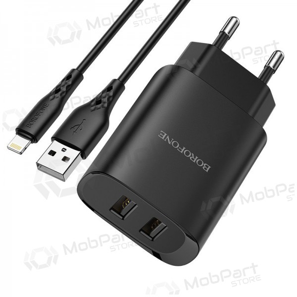 Lader Borofone BN2 2xUSB 2.1A + Lightning (zwart)