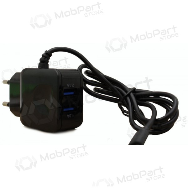 Oplader F13c FastCharging x 2 USB (3.1A) + microUSB (zwart)