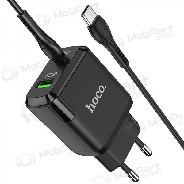Lader Hoco N5 USB Quick Charge 3.0 + PD 20W (3.1A) + Type-C-Type-C (zwart)