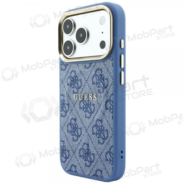 Apple iPhone 18 Pro Max hoesje - Guess PU Leather 4G Gold Frame Embossed MagSafe (blauw)
