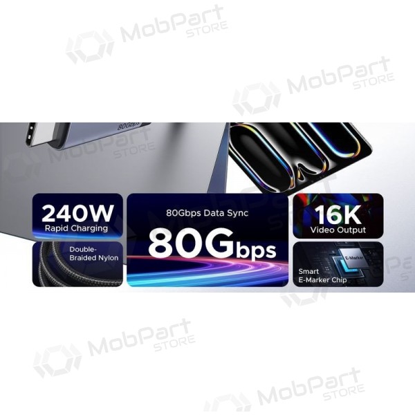USB-C kabel Ugreen L706 USB-C naar USB-C 1 m 240 W zwart