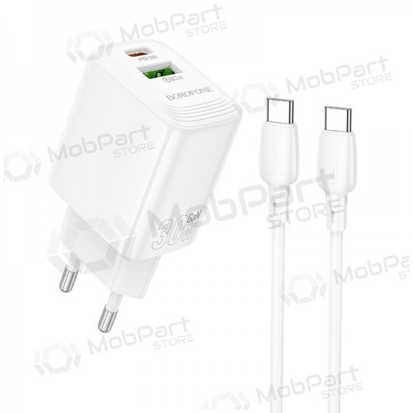 Telefoonoplader Borofone BN29 30 W USB-C + USB-A met USB-C kabel 1 m wit