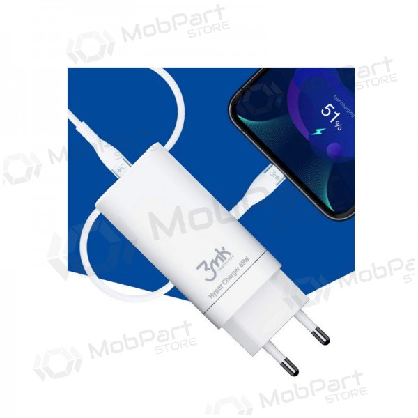 Lader 3MK HyperCharger 65W 2xUSB-C, 1xUSB-A PD 3.0/QC 4.0 (wit)