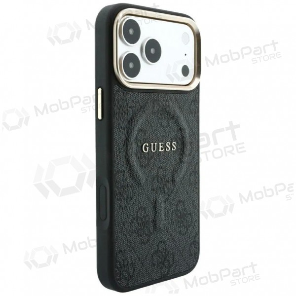 Apple iPhone 18 Pro Max hoesje - Guess PU Leather 4G Gold Frame Embossed MagSafe (zwart)