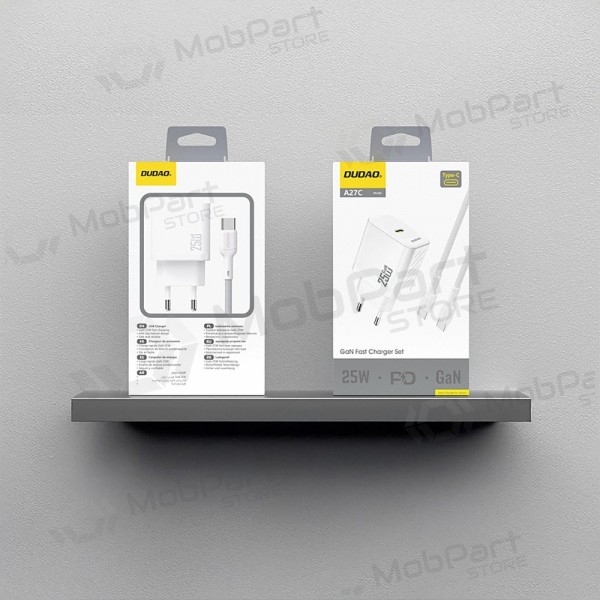 Oplader Dudao A27C GaN 25W USB-C + USB-C naar USB-C kabel 1.0m wit