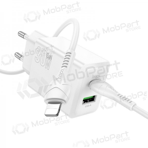 Telefoonoplader Hoco N71 30 W GaN USB-C + USB-A met Lightning-kabel 1 m wit