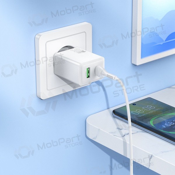 Telefoonoplader Hoco N71 30 W GaN USB-C + USB-A met USB-C kabel 1 m wit