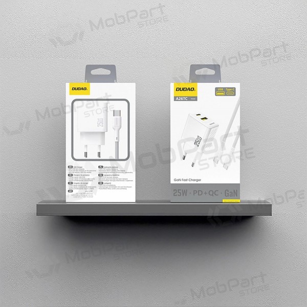 Telefoonoplader Dudao A26TC 25 W GaN USB-C + USB-A met USB-C kabel 1 m wit