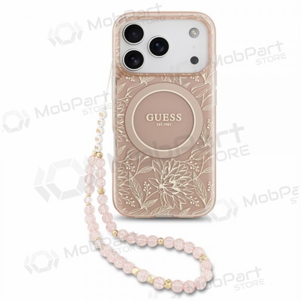 Apple iPhone 18 Pro hoesje - Guess IML Flowers Allover Strap MagSafe (roze)