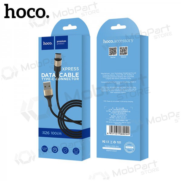 USB-kabel Hoco X26 Type-C 1.0m (zwart / goud)