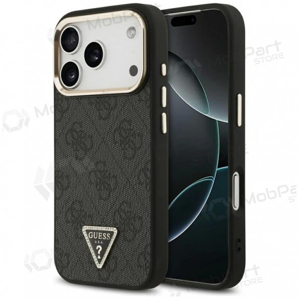 Apple iPhone 17 Pro Max hoesje - Guess PU Leather 4G Strass Triangle Logo Gold Frame MagSafe (zwart)
