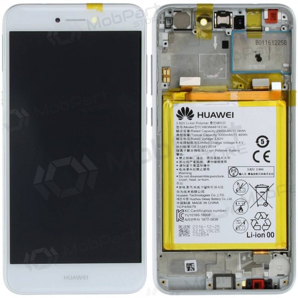 Huawei P8 Lite 2017 / P9 Lite 2017 / Honor 8 Lite scherm (wit) (met een frame en batterij) (service pack) (origineel)