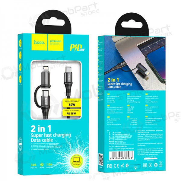 USB kabel Hoco X50 2-in-1 Exquisito Type-C - Type-C / Lightning 1.0m (zwart)