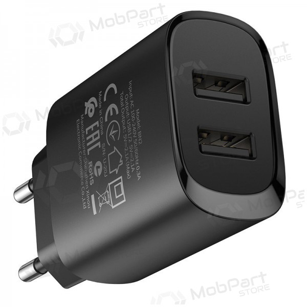 Lader Borofone BN2 2xUSB 2.1A + USB Type-C (zwart)